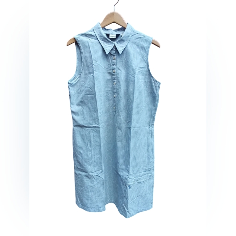 Vintage Eddie Bauer blue Gingham midi button down dress. Size 16
